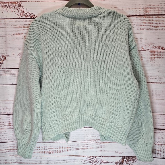 Luna Ivy Sage Chunky Knit Cardigan 3D Crochet Floral Daisy Women Medium - Picture 5 of 5